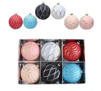 Lot de 6 boules de Noël décoratives en plastique avec motif floral en relief, bordure dorée, trois textures de couleurs assorties pour arbre, maison, fenêtre ou (P02, mélange de six couleurs)