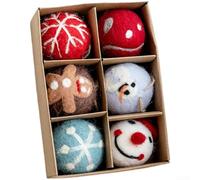 Lot de 6 boules de Noël en feutre de laine et flocons de neige avec corde de chanvre, 5 cm ou 36 pièces pour décoration de sapin de Noël (E)