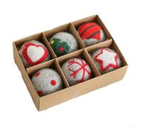 Lot de 6 boules de Noël en feutre de laine pour sapin de Noël - 5 cm de diamètre - Avec corde de suspension - Boules de Noël anti-éclats - Décoration festive (B)