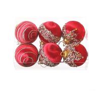 Lot de 6 boules de Noël en fil de soie et mousse pailletée, 6 et 7,9 cm, décorations à suspendre pour sapin de Noël, couronnes, fêtes, mariages, fiançailles (rouge)