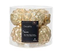 Lot de 6 boules de Noël en forme de cônes en verre - 7 cm - Perle champagne - Ivoire - Blanc crème - Blanc perle