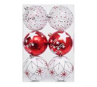 Lot de 6 boules de Noël en mousse à suspendre - Rouge, vert, or, noir, marron - Pour arbre, bureau, maison, fête, vacances, 9,25 x 6,1 x 3,1 cm (rouge et blanc)