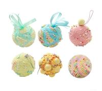 Lot de 6 boules de Noël en mousse avec motifs festifs classiques et rubans de suspension pratiques pour arbre, couronne ou décoration de centre de table