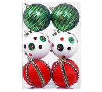 Lot de 6 boules de Noël en mousse enveloppées dans du tissu, ornements pour sapin et décoration de vacances dans les maisons, les bureaux et les lieux (rouge et vert)