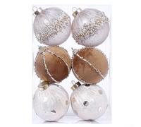 Lot de 6 boules de Noël en mousse enveloppées dans du tissu, ornements pour sapin et décoration de vacances dans les maisons, les bureaux et les lieux (beige)