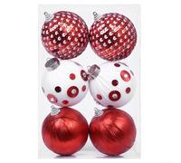 Lot de 6 boules de Noël en mousse enveloppées dans du tissu, ornements pour sapin et décoration de vacances dans les maisons, les bureaux et les lieux (rouge et blanc)