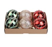 Lot de 6 boules de Noël en plastique incassable avec cordes de suspension pour décoration de maison, mariages ou fêtes, 8 cm, dans un coffret cadeau dans des styles assortis