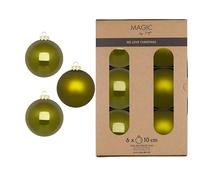 Lot de 6 boules de Noël en verre - 10 cm - Mat et brillant - Grandes boules de Noël - Décoration de Noël et décoration de sapin de Noël - Vert olive - Vert olive
