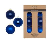 Lot de 6 boules de Noël en verre - 10 cm - Mat et brillant - Grandes boules de Noël - Décoration de Noël et décoration de sapin de Noël - Bleu roi - Bleu roi