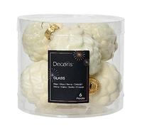 Lot de 6 boules de Noël en verre - 7 cm - Blanc laine ivoire - Blanc crème