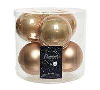 Lot de 6 boules de Noël en verre - 8 cm - Beige crème sable marron clair caramel