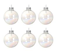 Lot de 6 Boules de Noël en Verre - 8 cm - Brillantes - Grandes Boules pour Décoration de Sapin et Fêtes - Transparent Irisé