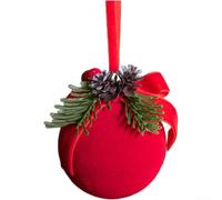 Lot de 6 boules de Noël floquées en velours rouge pour sapin de Noël