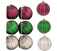 Lot de 6 boules de Noël pour arbres en plastique avec motif pailleté - Décorations de vacances pour fête saisonnière (A)