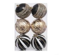 Lot de 6 boules de Noël pour sapin et bureau avec mousse et boucles de suspension pour un placement et un retrait faciles (noir doré)