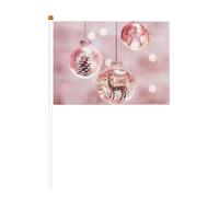 Lot de 6 boules de Noël roses et 10 drapeaux agitant les mains, drapeaux à main sur bâton, pour défilés, fêtes, bars, anniversaires