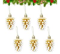 Lot de 6 boules de sapin de Noël, brillantes, mates et sans éclats, décoration pour sapin de Noël, intérieur et extérieur, maison, fête (pommes de pin dorées)