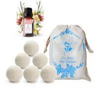 Lot de 6 boules de séchage anti-plis et captures de poils avec 1 huiles essentielles talc, boules de laine pour sécheuse avec parfum pour la lessive LUMINER