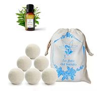 Lot de 6 boules de sécheuse en laine, pour sécheuse, anti-plis, captures de poils avec de l'huile essentielle d'arbre à thé, boules de laine pour sécheuse avec parfum pour la lessive LUMINER