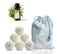 Lot de 6 boules de sécheuse en laine, pour sécheuse, anti-plis, captures de poils avec de l'huile essentielle d'arbre à thé, boules de laine pour sécheuse avec parfum pour la lessive LUMINER