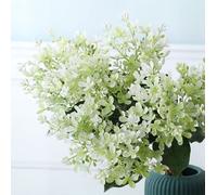 Lot de 6 bouquets de fleurs artificielles de jasmin d'hiver,petites fleurs sauvages pour table de cuisine, centre de table, vase, toile de fond de mariage ou mur d'arche de verdure (Blanc)