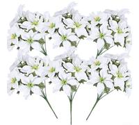 Lot de 6 bouquets de fleurs artificielles délicates de poinsettia pour Noël, sept têtes chacune (blanc)