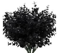 Lot de 6 bouquets de fleurs artificielles noires de 33 cm - Bouquet de feuilles d'eucalyptus artificielles en plastique pour maison, fête de mariage, Halloween, centres de table, noir