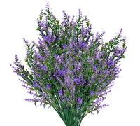 Lot de 6 bouquets de fleurs de lavande artificielles, en plastique résistant aux UV, arbustes de verdure artificielles, plantes décoratives pour intérieur, jardin, décoration d'intérieur (violet)