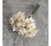 Lot de 6 bouquets de narcisses artificiels au toucher réaliste, décoration élégante pour la maison et le bureau, fleur de narcisse élégante en soie faite à la main (blanc)