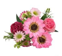 Lot de 6 bouquets de tournesol pivoines chrysanthèmes en soie pour décoration d'intérieur, mariage, centre de table, salon, accent floral (D)
