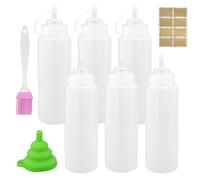 Lot de 6 bouteilles à presser - 500 ml - Avec bouchons - Bouteille à sauce - Pas de fuite - Avec pinceau à huile - Pour la pâtisserie, le ketchup, la sauce piquante, l'huile d'olive, la moutarde -