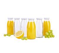Lot de 6 bouteilles de jus de 250 ml MamboCat + couvercle Twist-Off TO43 blanc I Forme bombée I Bouteille en verre à remplir I Carafe I Bouteille de lait I Vase décoratif