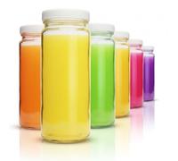 Lot de 6 bouteilles d'eau en verre à large goulot pour jus de fruits, smoothies et boissons - Durable, réutilisable, passent au lave-vaisselle (bouchons blancs)