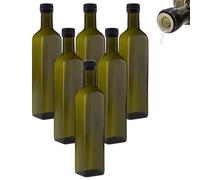 Lot de 6 bouteilles d'huile de 500 ml avec bec verseur, bouteilles en verre vert/marron avec doseur et étiquettes