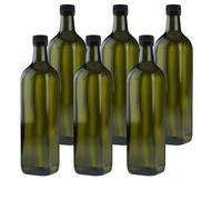 Lot de 6 bouteilles d'huile de 750 ml avec bec verseur, vert/marron, bouteille en verre avec doseur et étiquettes