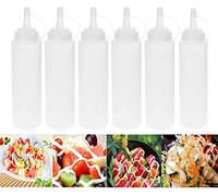 Lot de 6 bouteilles en plastique Squeeze Sauce à condiments Distributeur avec ensemble de Cap, pour Ketchup, Moutarde, Mayo, huile d'olive, barbecue, 230 ml, Blanc
