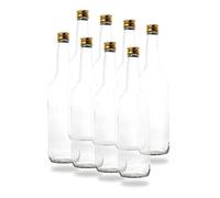 Lot de 6 bouteilles en verre 700 ml avec bouchon à vis PP28 doré - Pour eau-de-vie, liqueur, vin, vinaigre, huile, or
