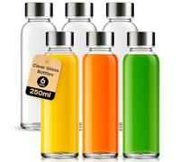 Lot de 6 bouteilles en verre étanches et réutilisables eau, jus, lait et smoothie couvercles hermétiques en métal brosse de nettoyage étiquettes blanches de 250 ml