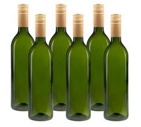 Lot de 6 bouteilles en verre vert de 750 ml avec étiquettes - 0,75 l