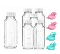 Lot de 6 Bouteilles Transparentes en Verre avec Bouchon avec Couvercles, Réutilisables, 500ml, Bouteilles de Jus Pour Laiterie, Jus de Fruits Pour Petit DéJeuner, Pique-Nique, Mariage (6 Pack-500ML)