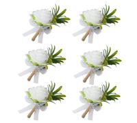 Lot de 6 boutonnières en forme de roses artificielles blanches multi-usages pour garçons d'honneur, accessoires de mariage, fête
