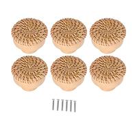 Lot de 6 Boutons D'armoire en Bois de Rotin Tissés à la Main pour Tiroirs de Porte, Adopte un Design Rond Lisse, pour Meubles de Chambre à Coucher de Cuisine