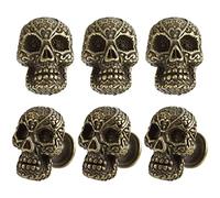 Lot de 6 boutons d'armoire en forme de tête de mort vintage en bronze - Trou unique - Pour cuisine, salle de bain, commode, tiroir, armoire avec vis de montage