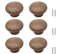 Lot de 6 Boutons de Placard en Bois Massif, poignées de tiroir avec vis, adaptés aux Portes d'armoires, tiroirs de commodes, Meubles de Cuisine et décoration (Noyer, Forme Champignon, 38 mm)