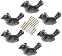 Lot de 6 boutons de tiroir en céramique en forme d'oiseau - Jolis poignées de placard, armoire, porte de placard pour enfants, décoration de meubles de cuisine avec vis de montage (gris)