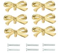 Lot de 6 boutons de tiroir en forme de nœud en laiton massif doré, poignées compactes en forme de nœud doré, poignées d'armoire décoratives, élégants et beaux boutons de meubles pour placard