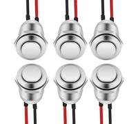 Lot de 6 boutons poussoirs 12 mm 12V, interrupteurs momentané à réinitialisation automatique en métal étanche IP65, avec câble 15 cm, pour auto, bateau et bricolage DIY