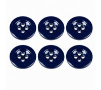 Lot de 6 boutons ronds en plastique à coudre pour pantalons, bretelles, costumes, jupes, 4 trous Bleu foncé 17 mm