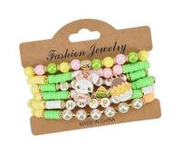 Lot de 6 bracelets de Pâques en forme d'œufs de lapin de Pâques en polymère souple avec couleur vive pour enfants et adultes Bijoux de Pâques faits à la main, taille unique, Comme décrit