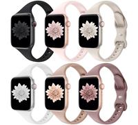 Lot de 6 bracelets de rechange fins et étroits en silicone pour Apple Watch 38 mm, 40 mm, 41 mm, iWatch Series SE 7/6/5/4/3/2/1, rouge/hibiscus/écume de mer/blanc/lilas/lavande 38 mm/40 mm/41 mm